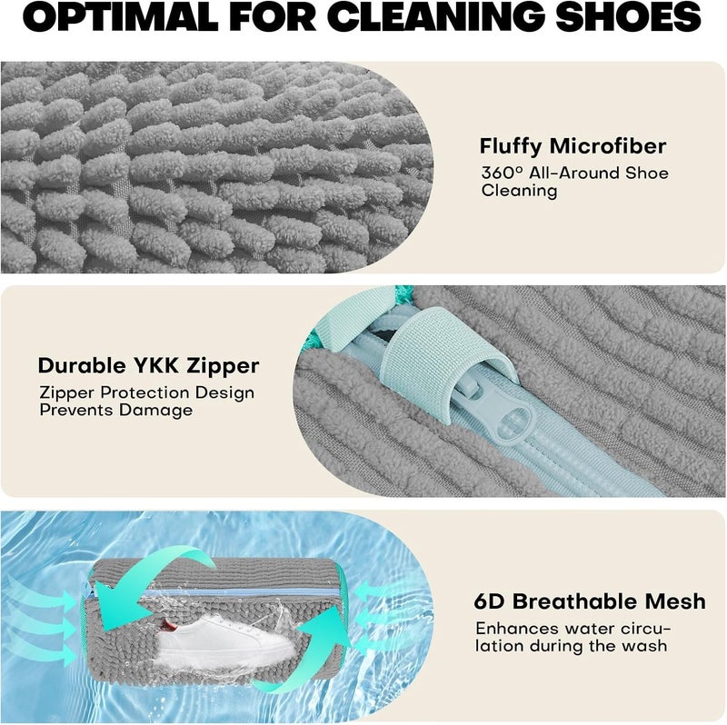 NMQHPA Shoe Washing Machine Bag: Laundry Shoe Bag for Washer and Dryer - 2pc Reusable Shoe Cleaning Bag for Sneaker Tennis Shoes Unstain Cleaner Kit (Gray 2pcs) - Image 3